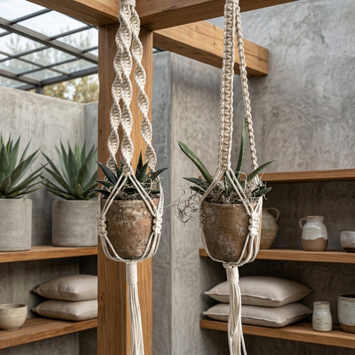 Plant Hanger with Ceramic Pot, Boho Woven Cotton Hanging Planter, 43 in