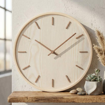 Minimalist Solid Wood Wall Clock, Silent Non-Ticking Scandinavian Clock for Living Room