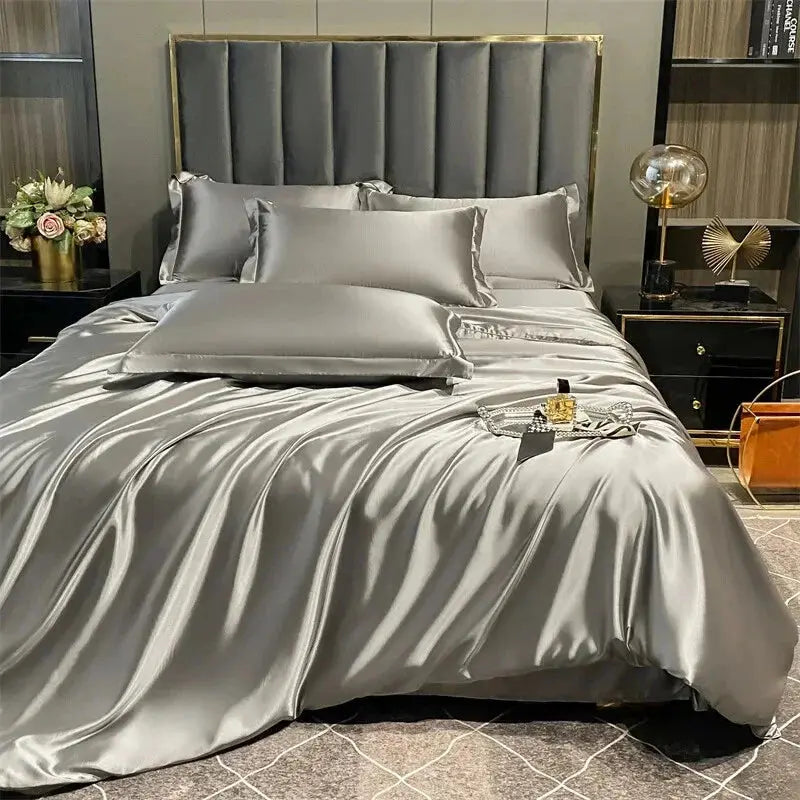 Mulberry Silk Bedding Set with Duvet Cover, Bed Sheet and Pillowcases, Breathable Luxury Bedding