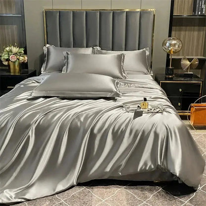 Mulberry Silk Bedding Set with Duvet Cover, Bed Sheet and Pillowcases, Breathable Luxury Bedding