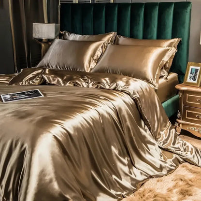 Mulberry Silk Bedding Set with Duvet Cover, Bed Sheet and Pillowcases, Breathable Luxury Bedding
