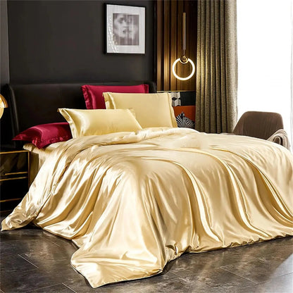 Mulberry Silk Bedding Set with Duvet Cover, Bed Sheet and Pillowcases, Breathable Luxury Bedding