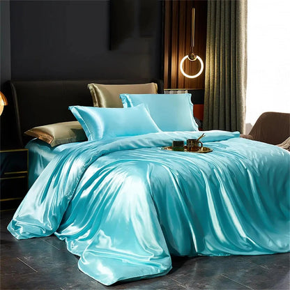 Mulberry Silk Bedding Set with Duvet Cover, Bed Sheet and Pillowcases, Breathable Luxury Bedding