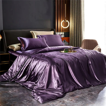 Mulberry Silk Bedding Set with Duvet Cover, Bed Sheet and Pillowcases, Breathable Luxury Bedding