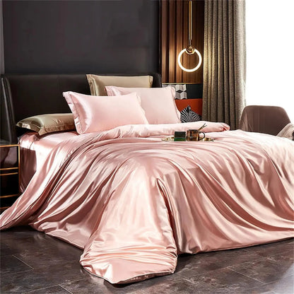 Mulberry Silk Bedding Set with Duvet Cover, Bed Sheet and Pillowcases, Breathable Luxury Bedding