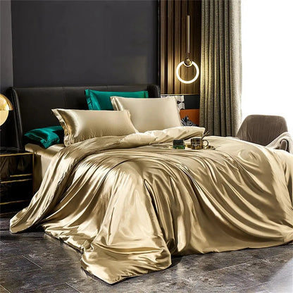 Mulberry Silk Bedding Set with Duvet Cover, Bed Sheet and Pillowcases, Breathable Luxury Bedding