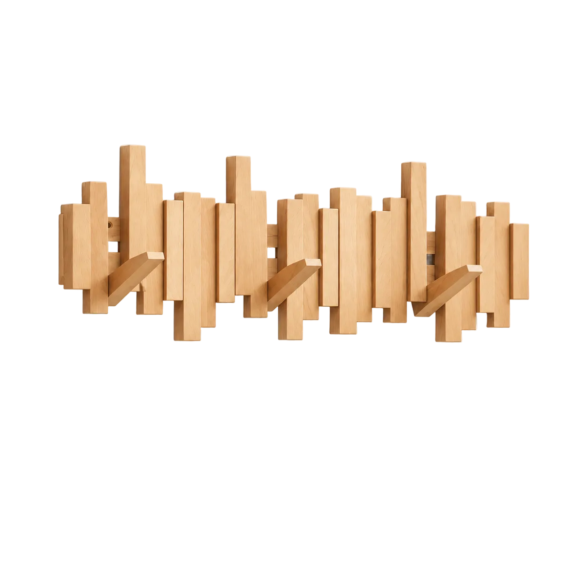 Halden Wall Mounted Wooden Coat Rack with Foldable Magnetic Hooks for Entryways