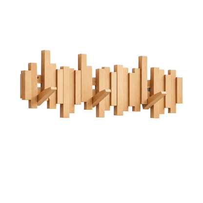 Halden Wall Mounted Wooden Coat Rack with Foldable Magnetic Hooks for Entryways