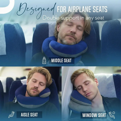 Travel Neck Pillow with Chin Support, Double Support Airplane Pillow with Carry Case