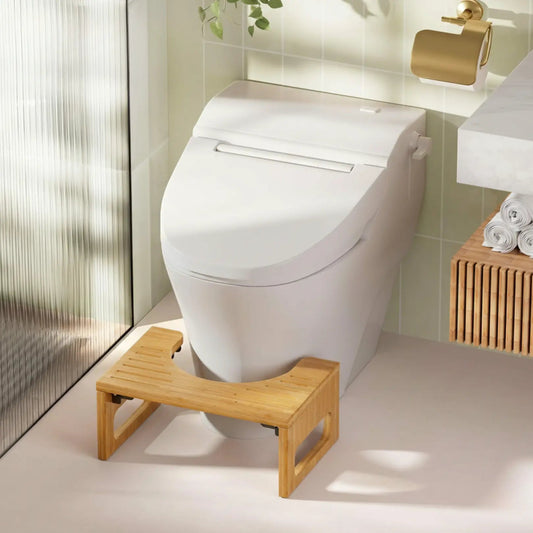 Bamboo Toilet Stool, Foldable 7 in Bathroom Footstool with Non Slip Pads, No Assembly Needed