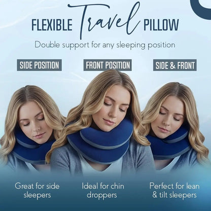 Travel Neck Pillow with Chin Support, Double Support Airplane Pillow with Carry Case