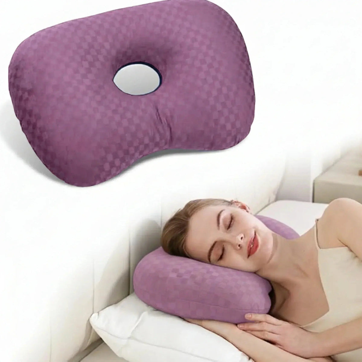 Adjustable Ear Support Pillow with Center Hole, Curved Cotton Pillow Topper, 17 x 13 in