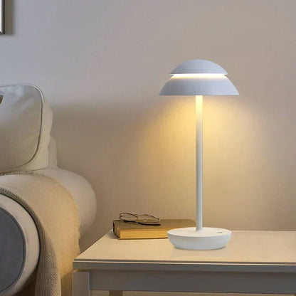 Rechargeable Cordless Table Lamp, Dimmable LED Mushroom Lamp in Aluminum for Bedside, Dining and Patio