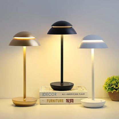 Rechargeable Cordless Table Lamp, Dimmable LED Mushroom Lamp in Aluminum for Bedside, Dining and Patio