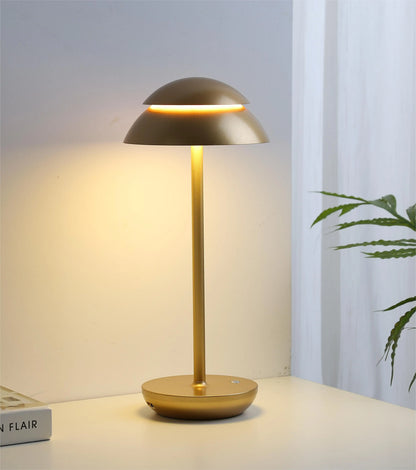 Rechargeable Cordless Table Lamp, Dimmable LED Mushroom Lamp in Aluminum for Bedside, Dining and Patio