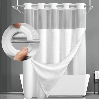 No Hook Waffle Weave Shower Curtain with Snap In Liner, 71 x 74 in Polyester Bathroom Curtain