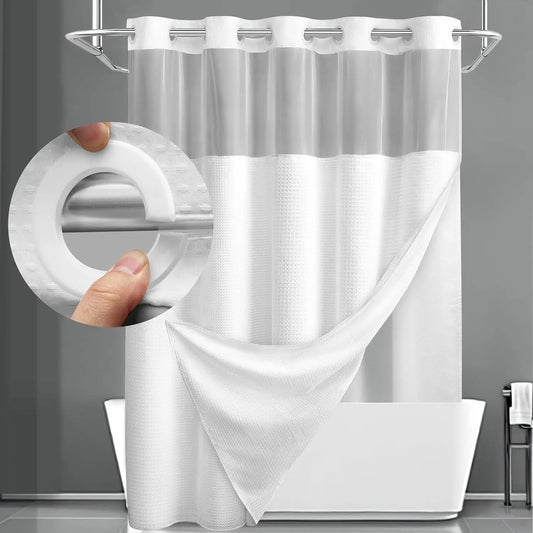No Hook Waffle Weave Shower Curtain with Snap In Liner, 71 x 74 in Polyester Bathroom Curtain