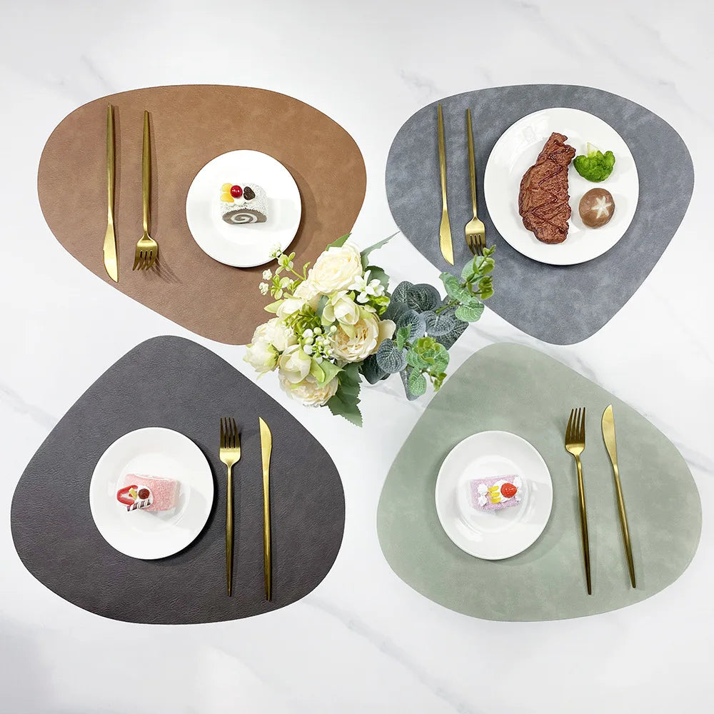 Double Sided Faux Leather Placemats, Set of 4 or 6 Waterproof Heat Resistant Table Mats, Nordic Droplet Shape
