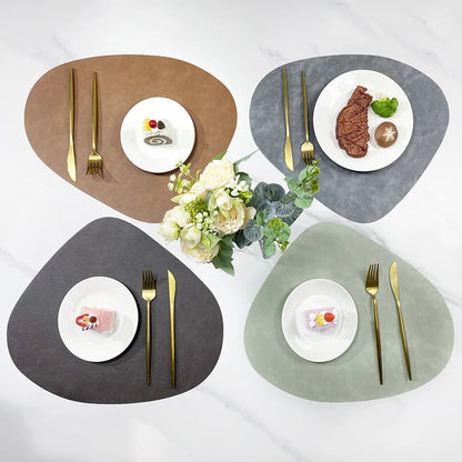 Double Sided Faux Leather Placemats, Set of 4 or 6 Waterproof Heat Resistant Table Mats, Nordic Droplet Shape