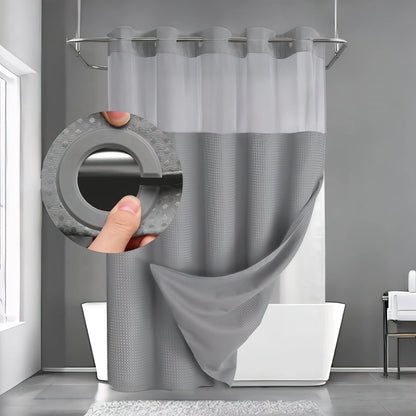 No Hook Waffle Weave Shower Curtain with Snap In Liner, 71 x 74 in Polyester Bathroom Curtain