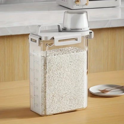 2.5L Airtight Grain Storage Container with Measuring Cup, Rice, Cereal and Flour Dispenser with Handle