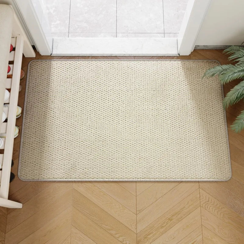 Faux Jute Doormat, Non Slip Woven Look Entrance Rug for Front Door, Hallway and Covered Porch, 3 Sizes