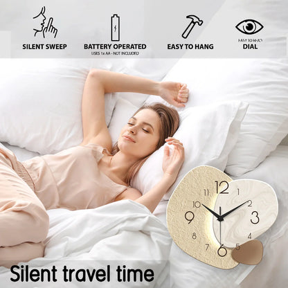 Modern Silent Wall Clock, Minimalist Pebble Design Non Ticking Quartz Clock for Living Room, Bedroom and Office