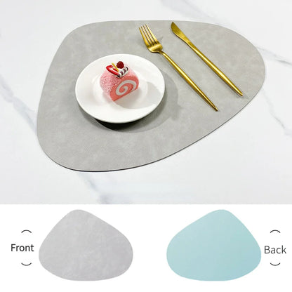 Double Sided Faux Leather Placemats, Set of 4 or 6 Waterproof Heat Resistant Table Mats, Nordic Droplet Shape