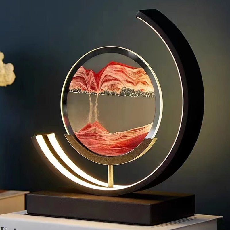 Sandlight Quicksand LED Table Lamp, Rotating 3D Moving Sand Art Night Light for Bedroom, Office and Gifts