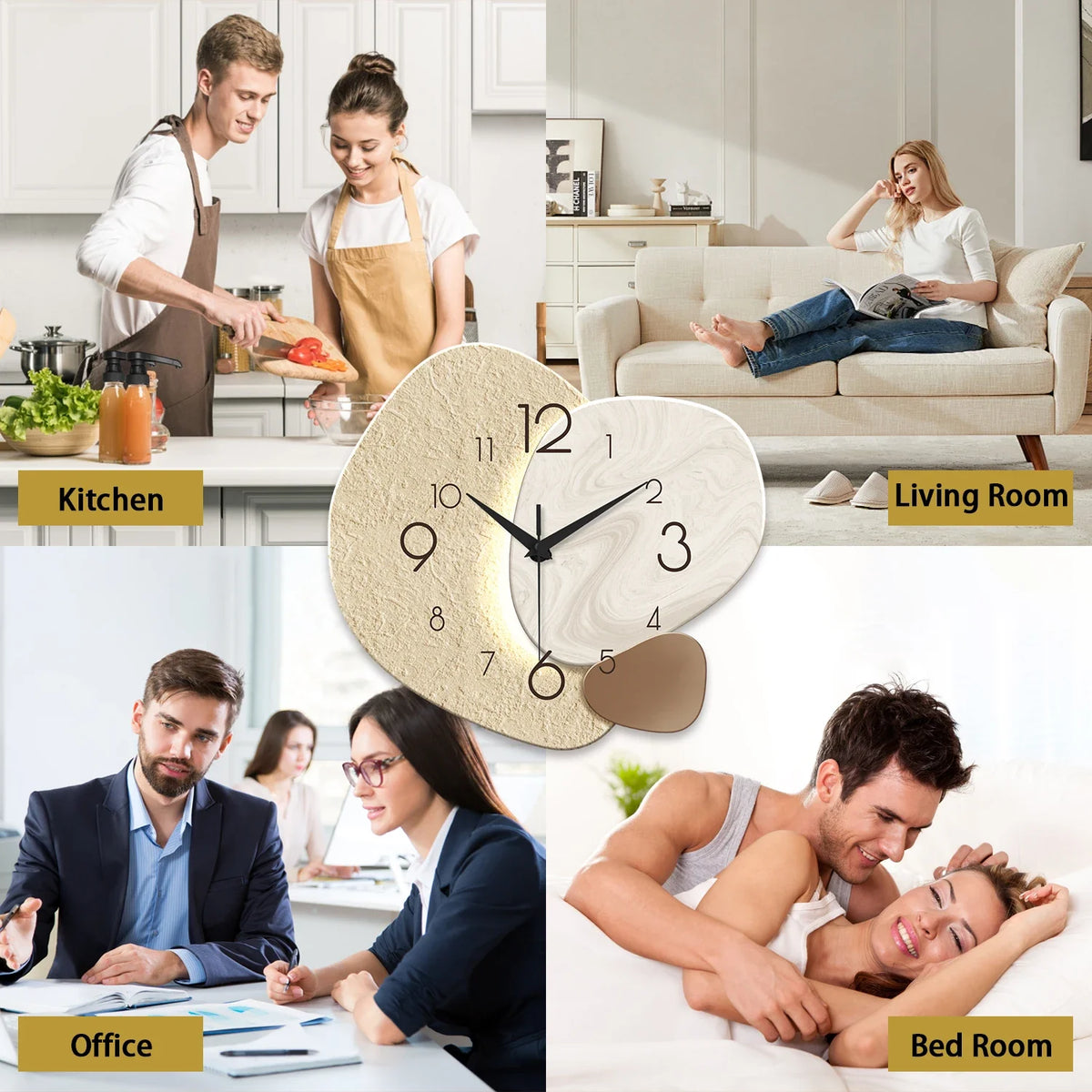 Modern Silent Wall Clock, Minimalist Pebble Design Non Ticking Quartz Clock for Living Room, Bedroom and Office