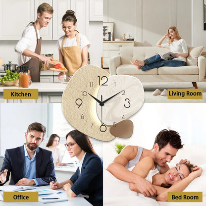 Modern Silent Wall Clock, Minimalist Pebble Design Non Ticking Quartz Clock for Living Room, Bedroom and Office