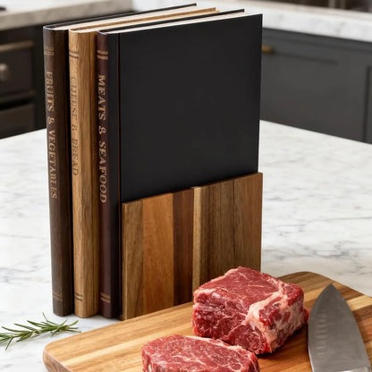 3 Piece Wood Cutting Board Set with Stand, Thick Bamboo Chopping Boards for Meat and Vegetables