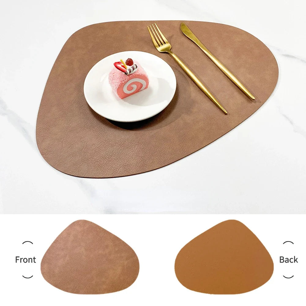 Double Sided Faux Leather Placemats, Set of 4 or 6 Waterproof Heat Resistant Table Mats, Nordic Droplet Shape