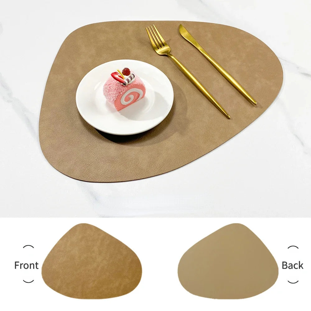 Double Sided Faux Leather Placemats, Set of 4 or 6 Waterproof Heat Resistant Table Mats, Nordic Droplet Shape