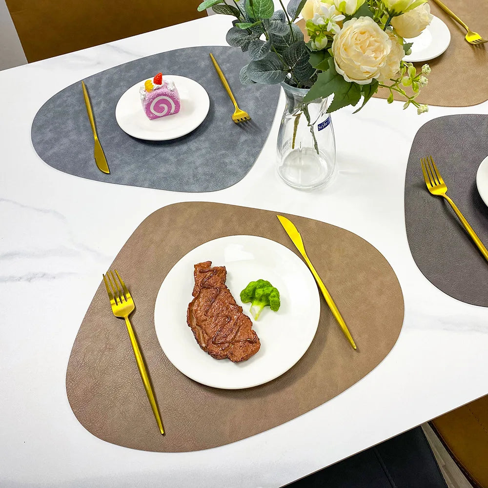 Double Sided Faux Leather Placemats, Set of 4 or 6 Waterproof Heat Resistant Table Mats, Nordic Droplet Shape