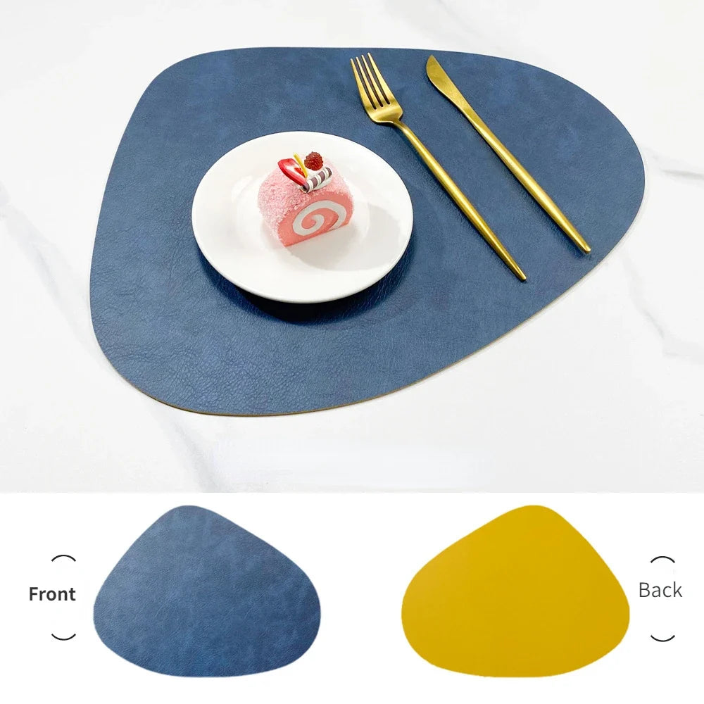 Double Sided Faux Leather Placemats, Set of 4 or 6 Waterproof Heat Resistant Table Mats, Nordic Droplet Shape