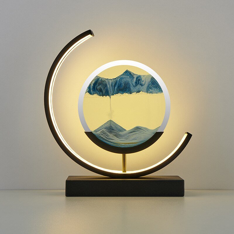 Sandlight Quicksand LED Table Lamp, Rotating 3D Moving Sand Art Night Light for Bedroom, Office and Gifts