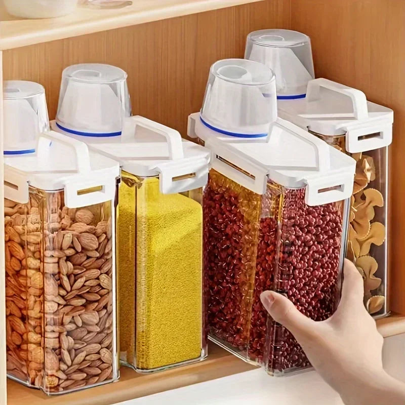 2.5L Airtight Grain Storage Container with Measuring Cup, Rice, Cereal and Flour Dispenser with Handle