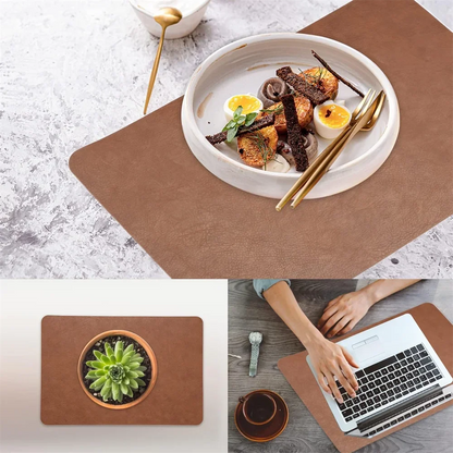 Double Sided Faux Leather Placemats, Set of 4 or 6 Rectangle Waterproof Heat Resistant Table Mats