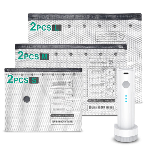 6Pcs Vacuum Storage Bags with Electric Air Pump Reusable Space Saver Bags One-Click Auto Vacuum Sealer Bags for Clothes Bedding
