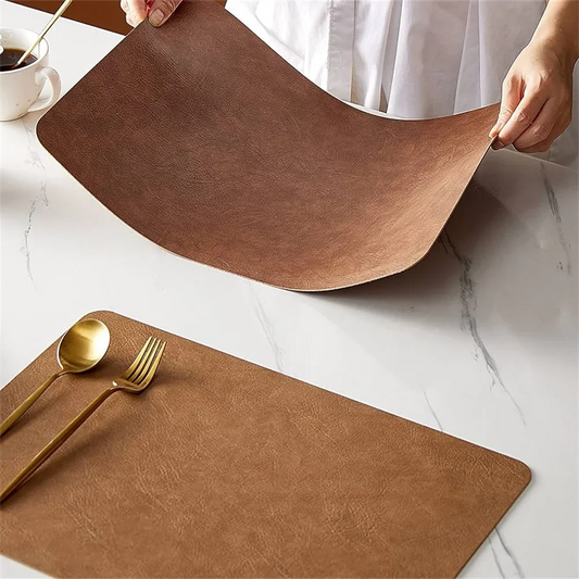Double Sided Faux Leather Placemats, Set of 4 or 6 Rectangle Waterproof Heat Resistant Table Mats