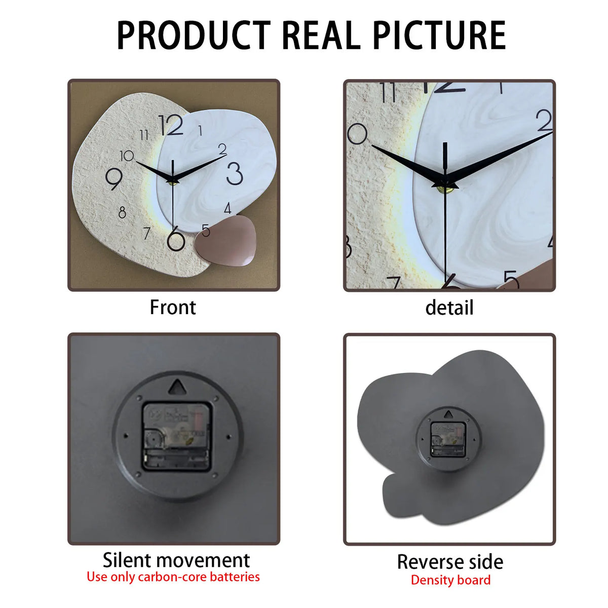 Modern Silent Wall Clock, Minimalist Pebble Design Non Ticking Quartz Clock for Living Room, Bedroom and Office