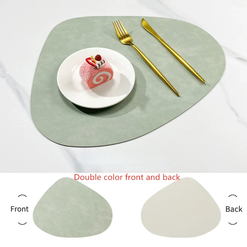 Double Sided Faux Leather Placemats, Set of 4 or 6 Waterproof Heat Resistant Table Mats, Nordic Droplet Shape
