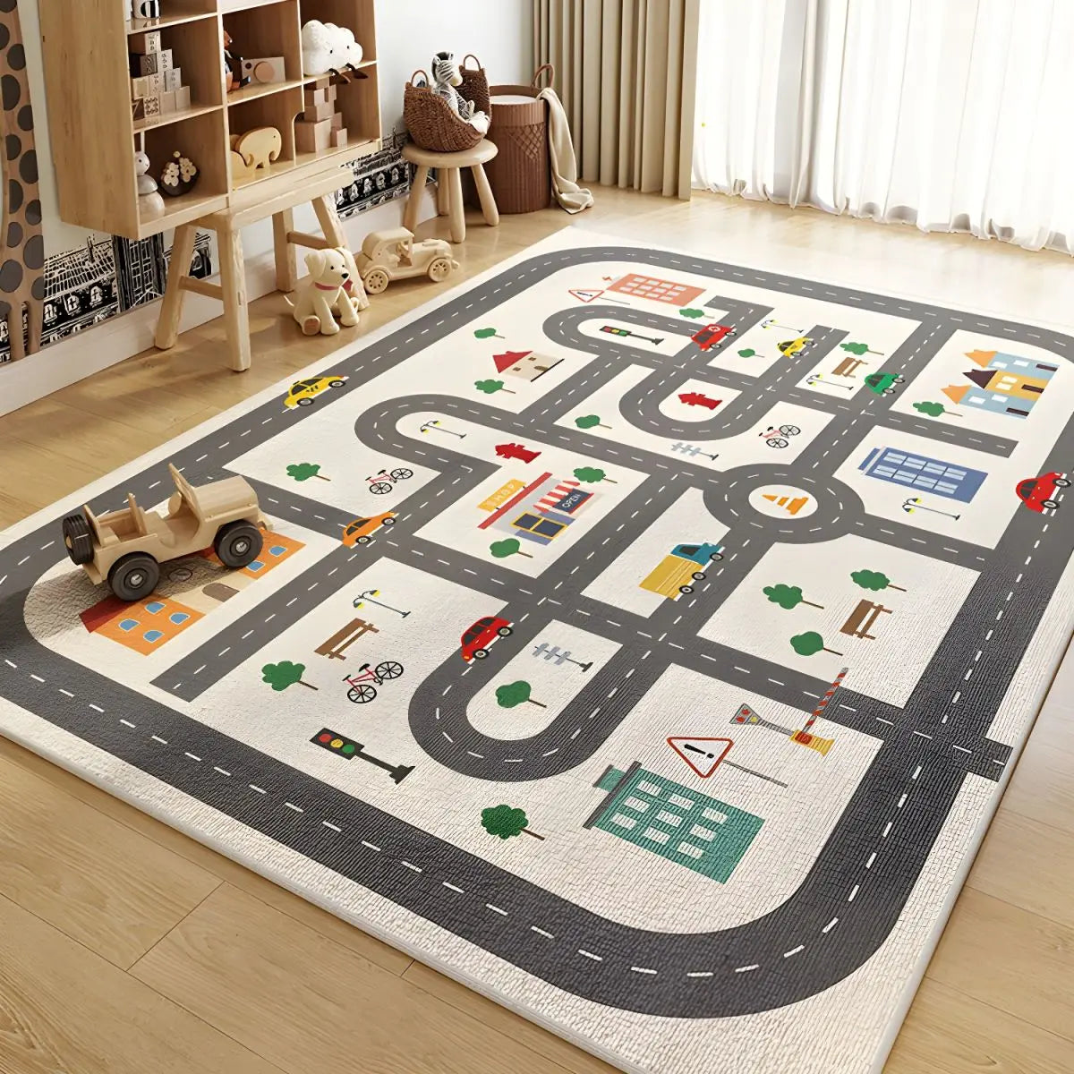 Parking Lot Play Mat Rug for Kids, Non Slip Car Play Rug for Playroom, Bedroom and Reading Corner