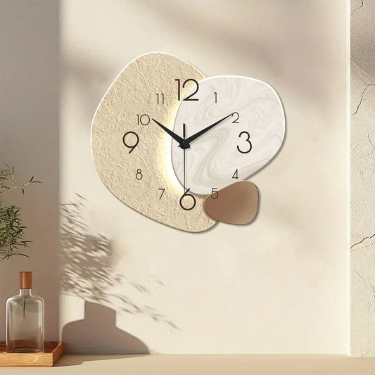 Modern Silent Wall Clock, Minimalist Pebble Design Non Ticking Quartz Clock for Living Room, Bedroom and Office
