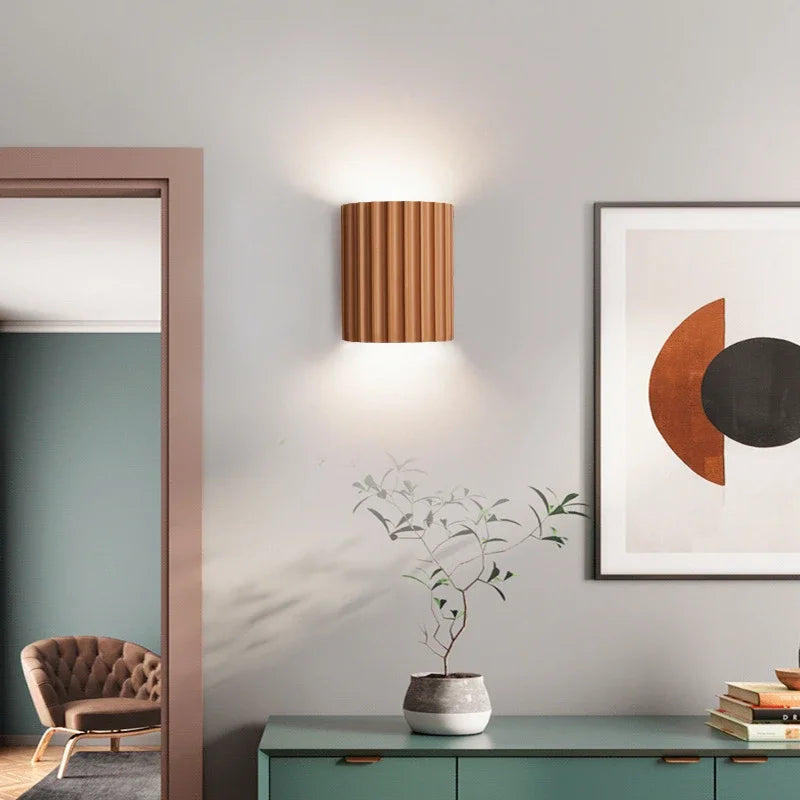 Ribbed Resin Wall Sconce, Modern Up Down Wall Light for Bedroom and Hallway, E27