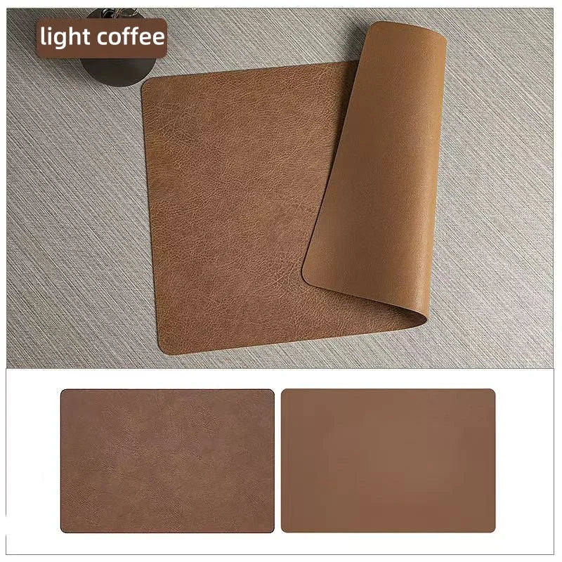Double Sided Faux Leather Placemats, Set of 4 or 6 Rectangle Waterproof Heat Resistant Table Mats