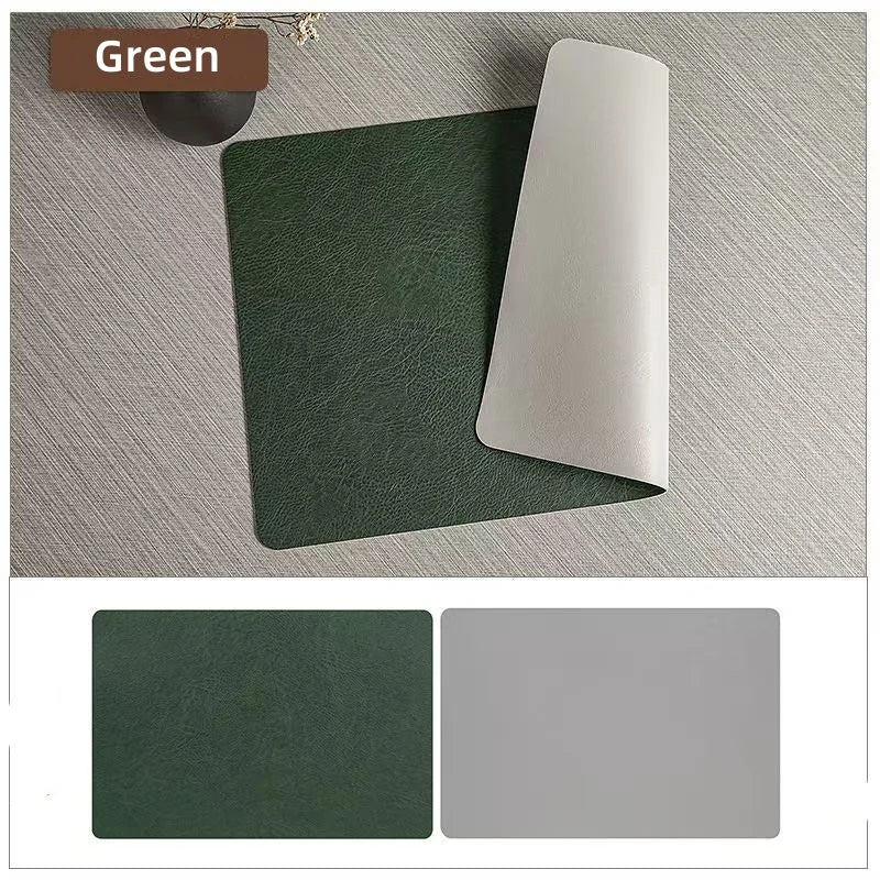 Double Sided Faux Leather Placemats, Set of 4 or 6 Rectangle Waterproof Heat Resistant Table Mats