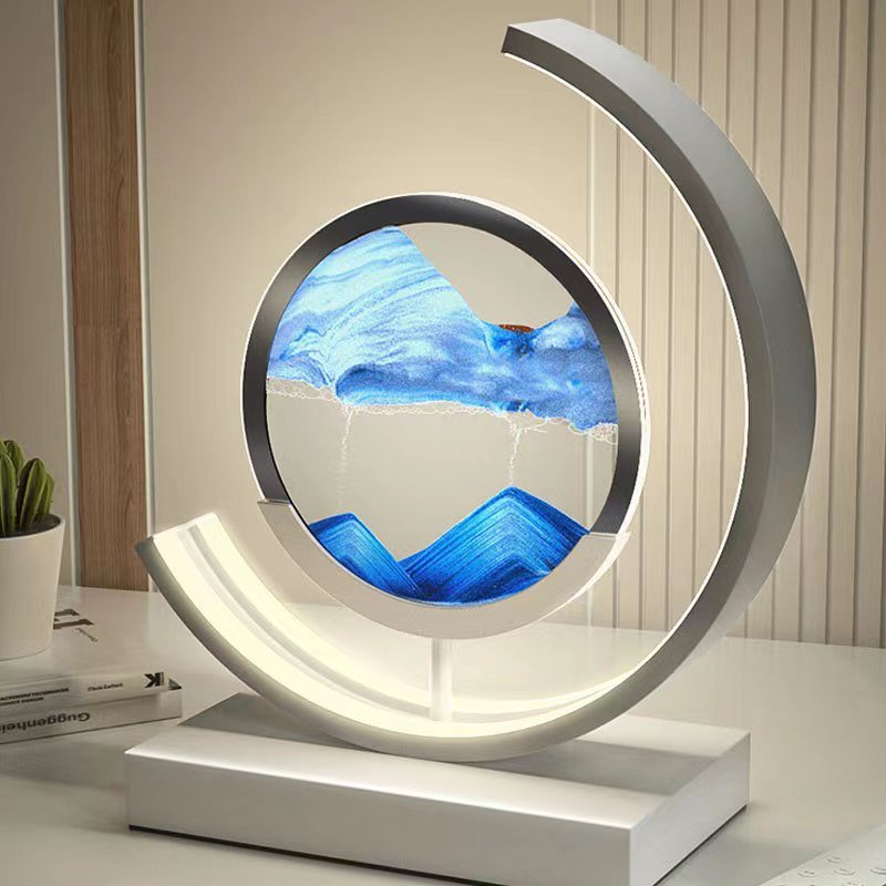 Sandlight Quicksand LED Table Lamp, Rotating 3D Moving Sand Art Night Light for Bedroom, Office and Gifts