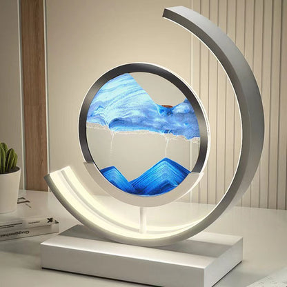 Sandlight Quicksand LED Table Lamp, Rotating 3D Moving Sand Art Night Light for Bedroom, Office and Gifts